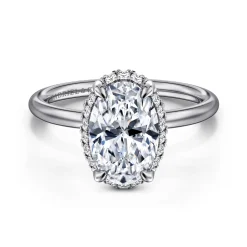 Sale Gabriel & Co. Seattle - 14K White Gold Oval Hidden Halo Diamond Engagement Ring