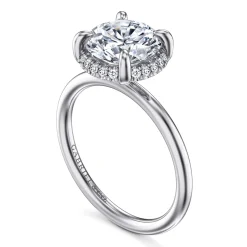 Clearance Gabriel & Co. Seattle - 14K White Gold Round Hidden Halo Diamond Engagement Ring