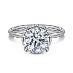 Clearance Gabriel & Co. Seattle - 14K White Gold Round Hidden Halo Diamond Engagement Ring