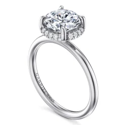 Outlet Gabriel & Co. Seattle - 14K White Gold Round Hidden Halo Diamond Engagement Ring