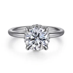 Hot Gabriel & Co. Seattle - 14K White Gold Round Hidden Halo Diamond Engagement Ring