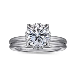 Hot Gabriel & Co. Seattle - 14K White Gold Round Hidden Halo Diamond Engagement Ring