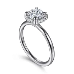 Sale Gabriel & Co. Seattle - 14K White Gold Round Hidden Halo Diamond Engagement Ring