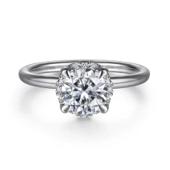 Sale Gabriel & Co. Seattle - 14K White Gold Round Hidden Halo Diamond Engagement Ring