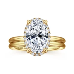 Clearance Gabriel & Co. Seattle - 14K Yellow Gold Oval Hidden Halo Diamond Engagement Ring