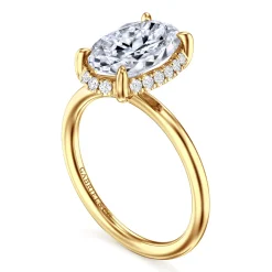 Clearance Gabriel & Co. Seattle - 14K Yellow Gold Oval Hidden Halo Diamond Engagement Ring