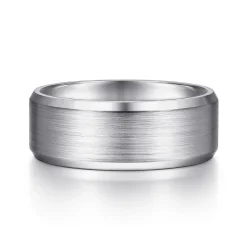 Clearance Gabriel & Co. Sebastian - 14K White Gold 8mm - Satin Finish Men's Wedding Band with Beveled Edge