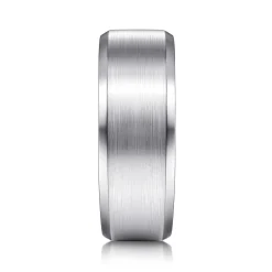 Clearance Gabriel & Co. Sebastian - 14K White Gold 8mm - Satin Finish Men's Wedding Band with Beveled Edge