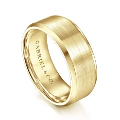 Best Gabriel & Co. Sebastian - 14K Yellow Gold 8mm - Satin Finish Men's Wedding Band with Beveled Edge