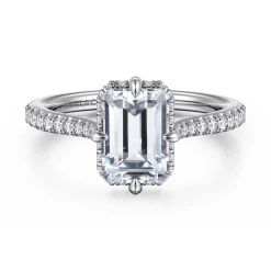 Sale Gabriel & Co. Seine - 14K White Gold Compass Prong Emerald Cut Diamond Engagement Ring