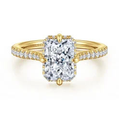 Best Gabriel & Co. Seine - 14K Yellow Gold Compass Prong Radiant Cut Diamond Engagement Ring