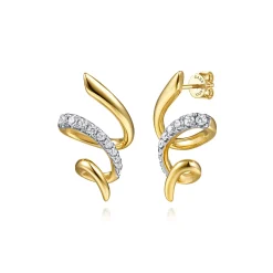 Gabriel & Co. Selene - 14K Yellow Gold Diamond Swirl Stud Drop Earrings