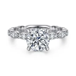 Outlet Gabriel & Co. Senia - Vintage Inspired 14K White Gold Round Diamond Engagement Ring