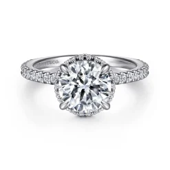 Hot Gabriel & Co. Senne - 14K White Gold Round Hidden Halo Diamond Engagement Ring