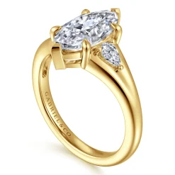New Gabriel & Co. Serenelle - 14K Yellow Gold Marquise Shape Three Stone Diamond Engagement Ring