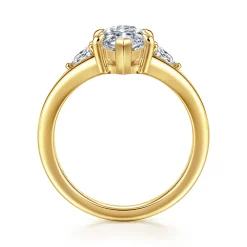 New Gabriel & Co. Serenelle - 14K Yellow Gold Marquise Shape Three Stone Diamond Engagement Ring