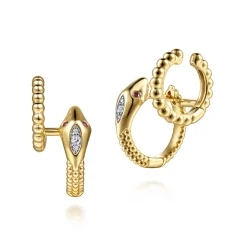Discount Gabriel & Co. Serpentina - 14K Yellow Gold Bujukan Diamond and Ruby Snake Stuggies Earrings