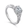 New Gabriel & Co. Shae - Vintage Inspired 14K White Gold Round Halo Diamond Engagement Ring