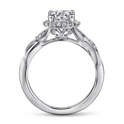 New Gabriel & Co. Shae - Vintage Inspired 14K White Gold Round Halo Diamond Engagement Ring