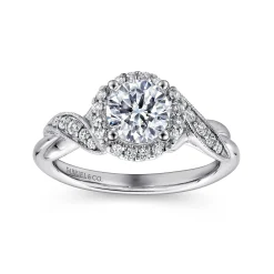 New Gabriel & Co. Shae - Vintage Inspired 14K White Gold Round Halo Diamond Engagement Ring