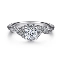 Best Gabriel & Co. Shae - Vintage Inspired 14K White Gold Round Halo Diamond Engagement Ring