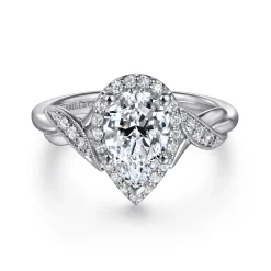 Gabriel & Co. Shae - Vintage Inspired 14K White Gold Pear Shape Halo Diamond Engagement Ring