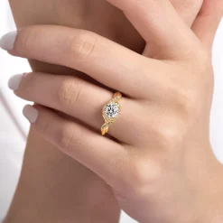 Hot Gabriel & Co. Shae - Vintage Inspired 14K Yellow Gold Round Halo Diamond Engagement Ring