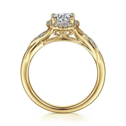 Hot Gabriel & Co. Shae - Vintage Inspired 14K Yellow Gold Round Halo Diamond Engagement Ring