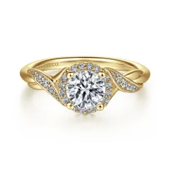 Hot Gabriel & Co. Shae - Vintage Inspired 14K Yellow Gold Round Halo Diamond Engagement Ring