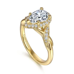 Clearance Gabriel & Co. Shae - Vintage Inspired 14K Yellow Gold Pear Shape Halo Diamond Engagement Ring