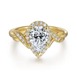 Clearance Gabriel & Co. Shae - Vintage Inspired 14K Yellow Gold Pear Shape Halo Diamond Engagement Ring