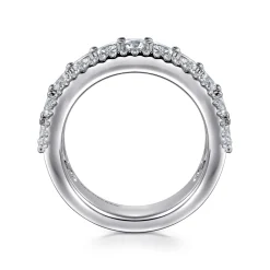 Discount Gabriel & Co. Shaun - Wide 14K White Gold Radiant Cut and Round Diamond Anniversary Band - 1.9 ct