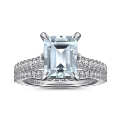 Online Gabriel & Co. Shayanne - 14K White Gold Emerald Cut Aquamarine and Diamond Engagement Ring