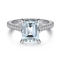 Online Gabriel & Co. Shayanne - 14K White Gold Emerald Cut Aquamarine and Diamond Engagement Ring
