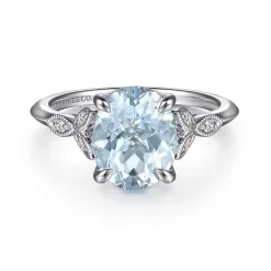 Gabriel & Co. Shira - 14K White Gold Split Shank Oval Aquamarine and Diamond Engagement Ring