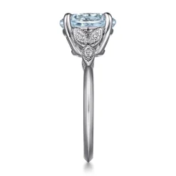 Gabriel & Co. Shira - 14K White Gold Split Shank Oval Aquamarine and Diamond Engagement Ring