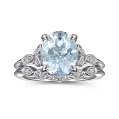 Gabriel & Co. Shira - 14K White Gold Split Shank Oval Aquamarine and Diamond Engagement Ring