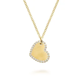 Best Gabriel & Co. Sideways 14K Yellow Gold Engraved Heart Pendant Necklace with Diamond Frame