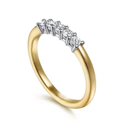Discount Gabriel & Co. Siena - 14K White-Yellow Gold 5 Stone Shared Prong Diamond Anniversary Band - 0.25 ct