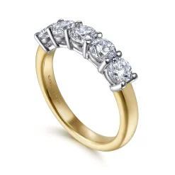 New Gabriel & Co. Siena - 14K White-Yellow Gold 5 Stone Shared Prong Diamond Anniversary Band - 1.2 ct