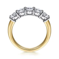New Gabriel & Co. Siena - 14K White-Yellow Gold 5 Stone Shared Prong Diamond Anniversary Band - 1.2 ct