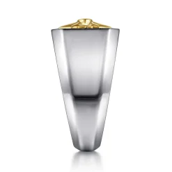 Discount Gabriel & Co. Signet Wide Band Startburst Center 925 Sterling Silver and 14K Yellow Gold Diamond and Onyx 0.03ct