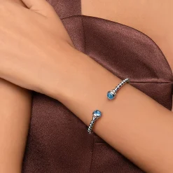 New Gabriel & Co. Silver 14K Yellow Gold Swiss Blue Topaz Bangle