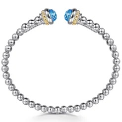 New Gabriel & Co. Silver 14K Yellow Gold Swiss Blue Topaz Bangle
