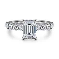 Best Gabriel & Co. Silvey - 14K White Gold Emerald Cut Single Prong Diamond Engagement Ring
