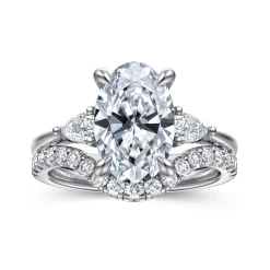 Clearance Gabriel & Co. Sima - 14K White Gold Oval Three Stone Diamond Engagement Ring