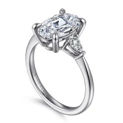 Clearance Gabriel & Co. Sima - 14K White Gold Oval Three Stone Diamond Engagement Ring