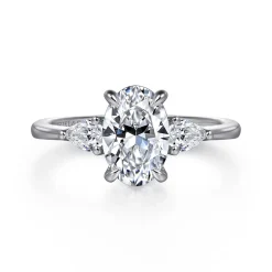 Best Gabriel & Co. Sima - 14K White Gold Oval Three Stone Diamond Engagement Ring