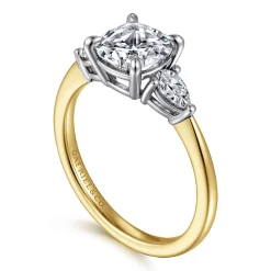 Discount Gabriel & Co. Sima - 14K White-Yellow Gold Cushion Cut Three Stone Diamond Engagement Ring