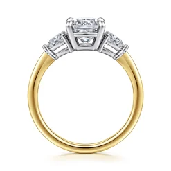 Discount Gabriel & Co. Sima - 14K White-Yellow Gold Cushion Cut Three Stone Diamond Engagement Ring